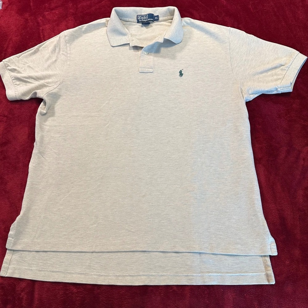 Polo Ralph Lauren‎ Mens XL Oatmeal Tan Cotton Pique Short Sleeve Polo Shirt